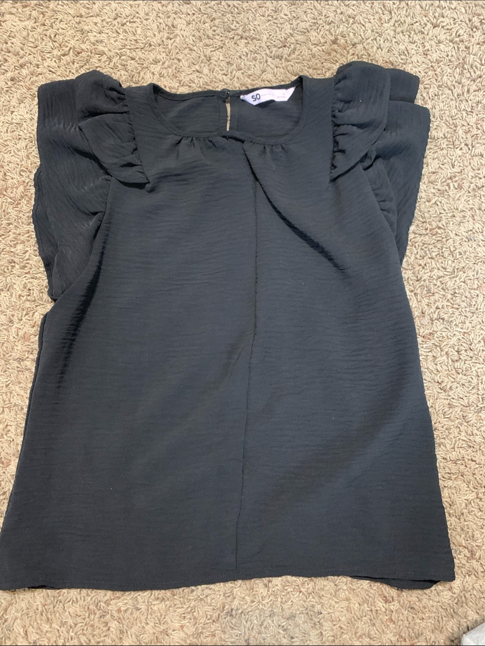 SO Black Ruffle Cap-Sleeve Blouse